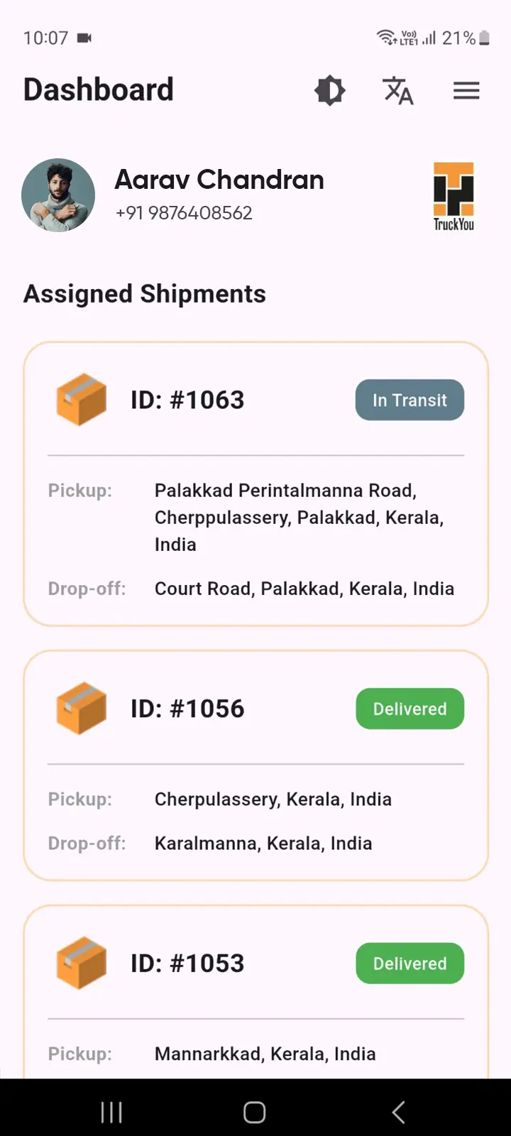 TruckYou Driver App Screen